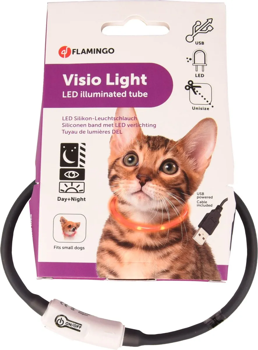 Flamingo Visio Nera Kattenhalsband LED - Zwart 35cm
