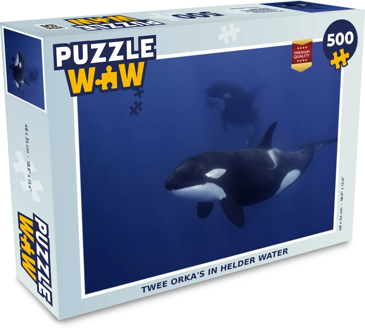 PuzzleWow Legpuzzel Twee Orka's in Helder Water 500 Stuks