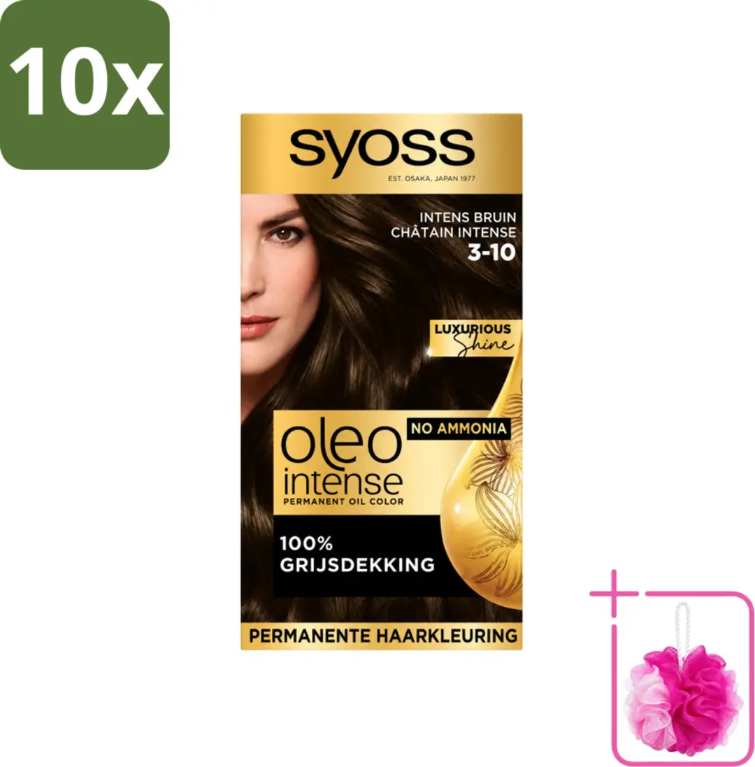 10 x SYOSS - Oleo Intense 3-10 - Haarverf - Permanente Haarkleuring - Intense Bruin - Langdurige Kleur - Bulkverpakking - Haarkleur - Douchemop - Olie-geactiveerde kleur