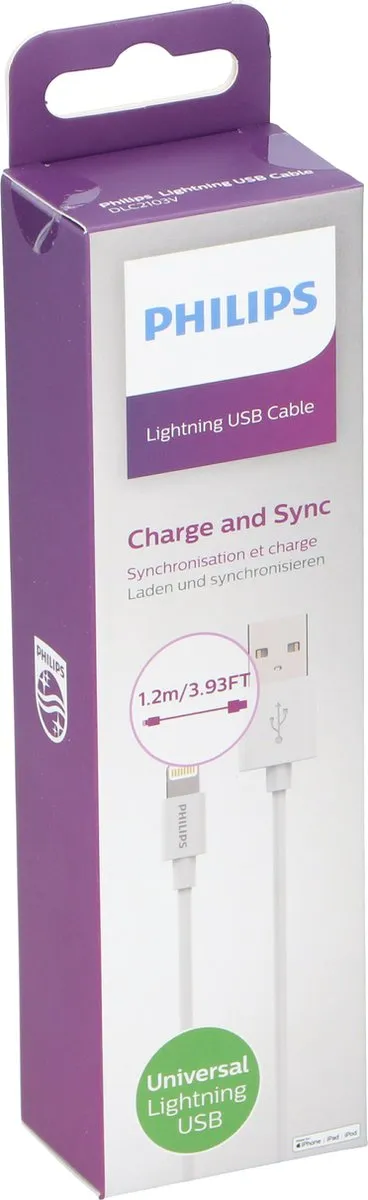Philips DLC2103V Lightning USB Opladerkabel 1.2M - Wit