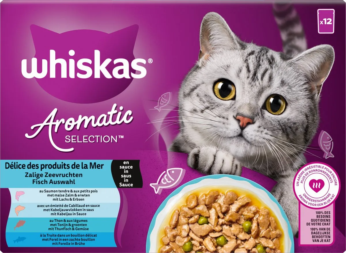 Whiskas Adult 1+ Aromatics Zeevruchten in Saus Kattenvoer - 48 Stuks