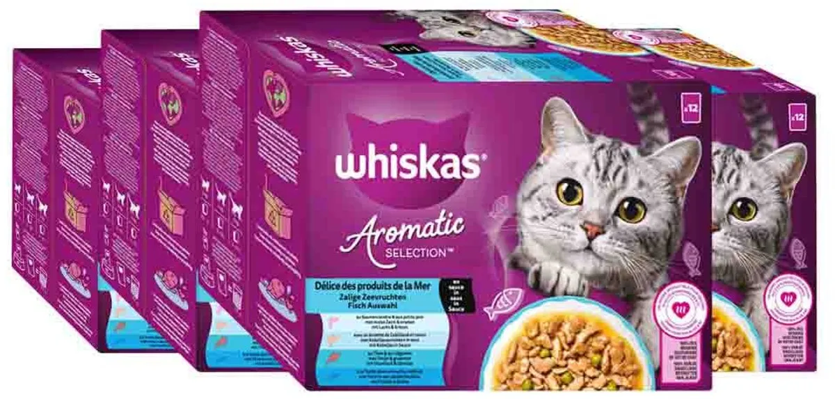 Whiskas Adult 1+ Aromatics Zeevruchten in Saus Kattenvoer - 48 Stuks