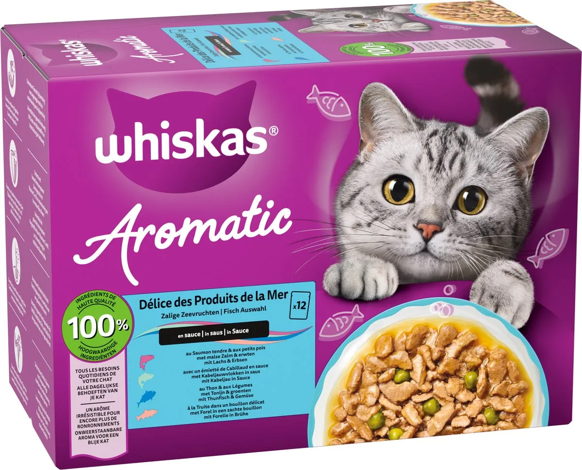 Whiskas Adult 1+ Aromatics Zeevruchten in Saus Kattenvoer - 48 Stuks