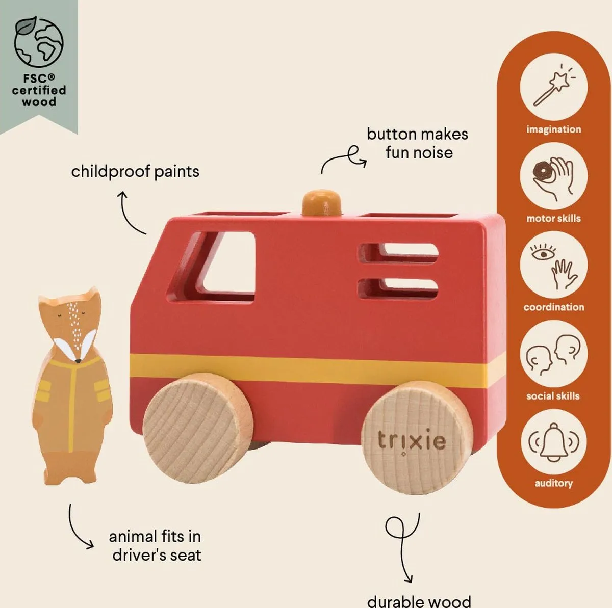 Trixie Houten Mini Brandweerwagen 36-283 - Multi