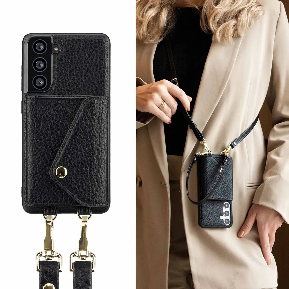 Selencia Koordhoes Samsung Galaxy S21 FE - 2 Pasjes - Zwart