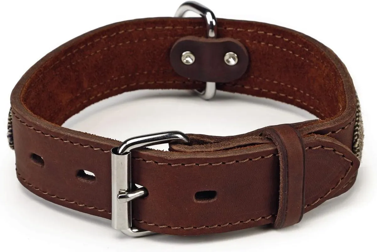 Beeztees Tweedy Leren Halsband - 60cm x 40mm - Bruin