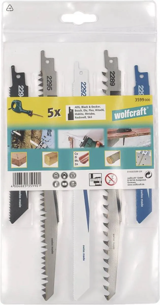 Wolfcraft Reciprozaagbladen Set 5-delig - HCS 5-40mm