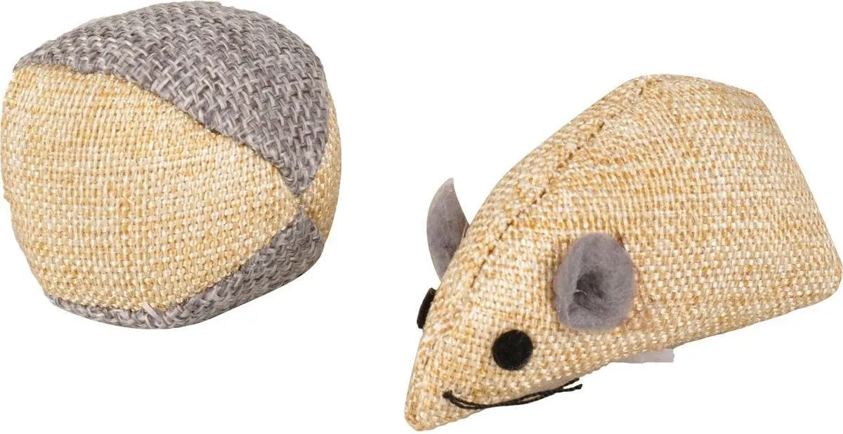 Flamingo Juns Muis En Bal Kattenspeelgoed - Beige - 2 Stuks