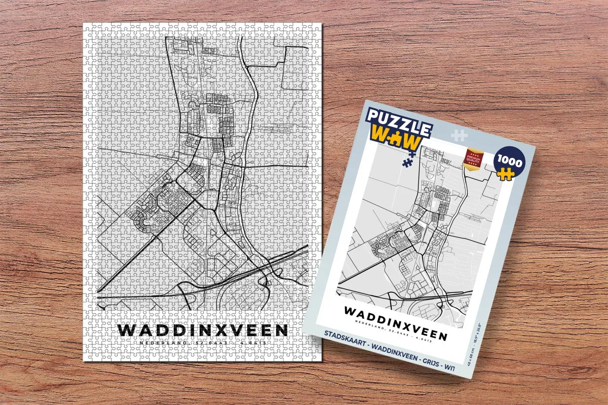 PuzzleWow Stadskaart Waddinxveen Legpuzzel 1000 Stuks - Multicolor