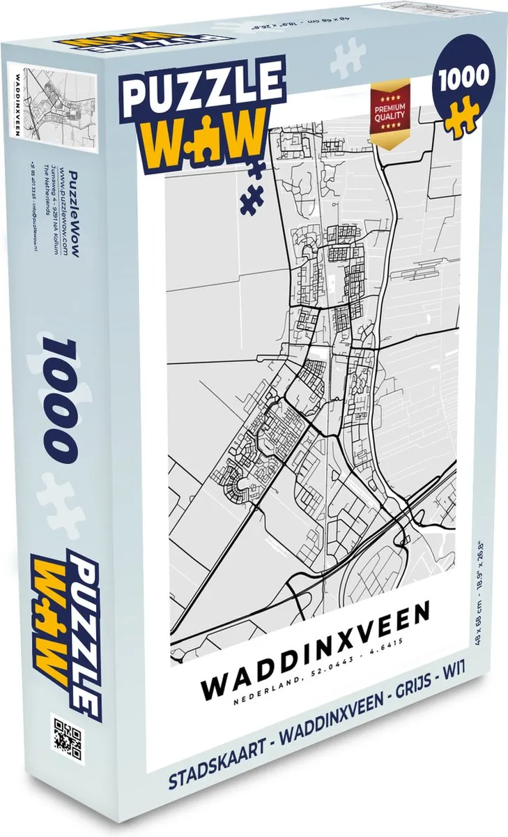 PuzzleWow Stadskaart Waddinxveen Legpuzzel 1000 Stuks