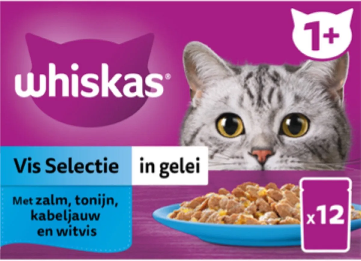 Whiskas 1+ Kattenvoer Natvoer Vis Selectie in Gelei