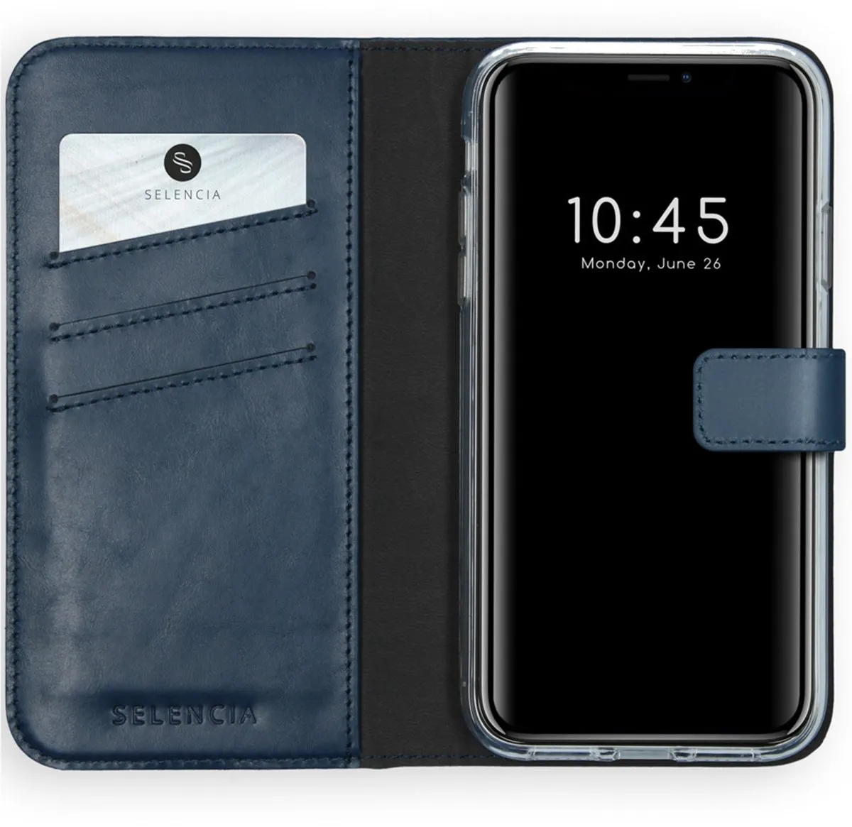 Selencia Hoesje iPhone XR Echt Lederen Bookcase Blauw - 3 Pasjes