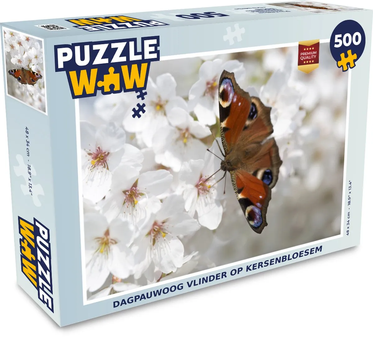 PuzzleWow Dagpauwoog op Kersenbloesem Legpuzzel 500 Stuks - Multicolor