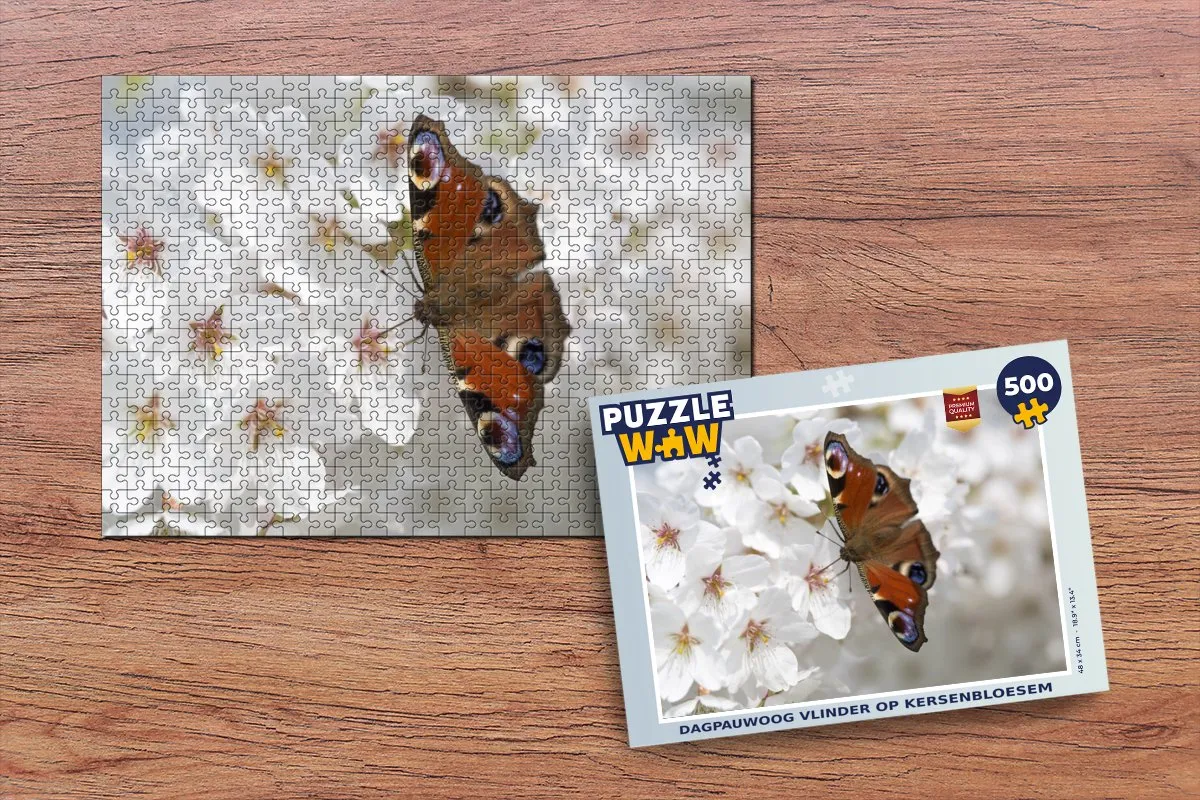 PuzzleWow Dagpauwoog op Kersenbloesem Legpuzzel 500 Stuks - Multicolor