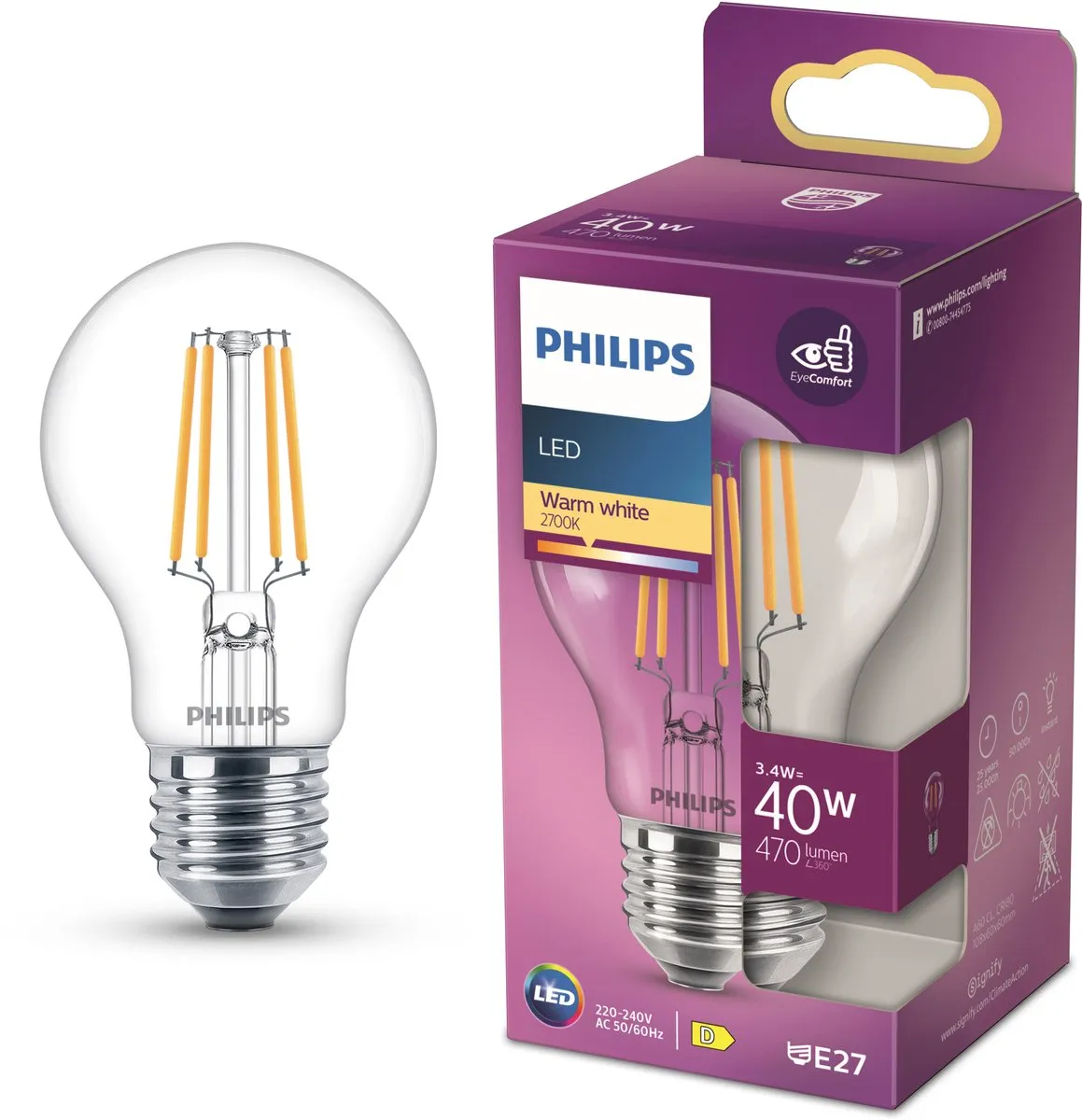 Philips LED E27 Warmwit 4.3W