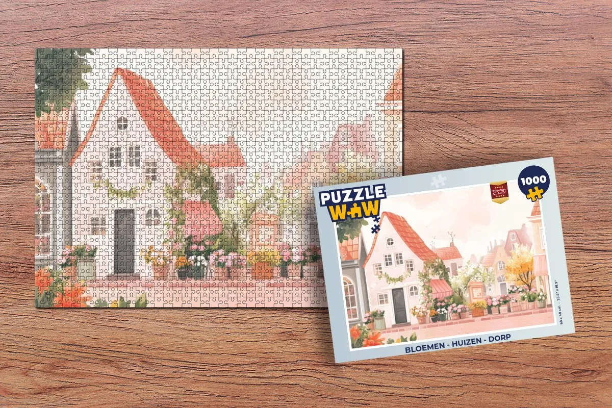 PuzzleWow Legpuzzel 1000 Stuks - Bloemen Huizen Dorp