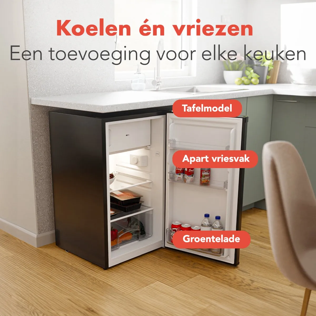 KitchenBrothers KB4036 Koelvriescombinatie 88L - Zwart
