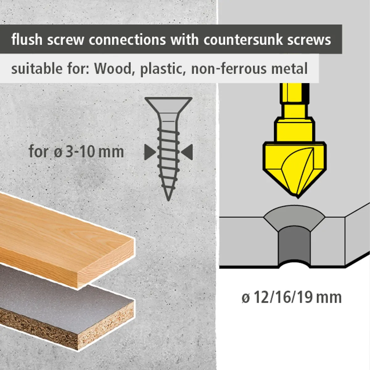 Wolfcraft Verzinkboor Set 3-delig Ø12-19mm - Zeskantschacht