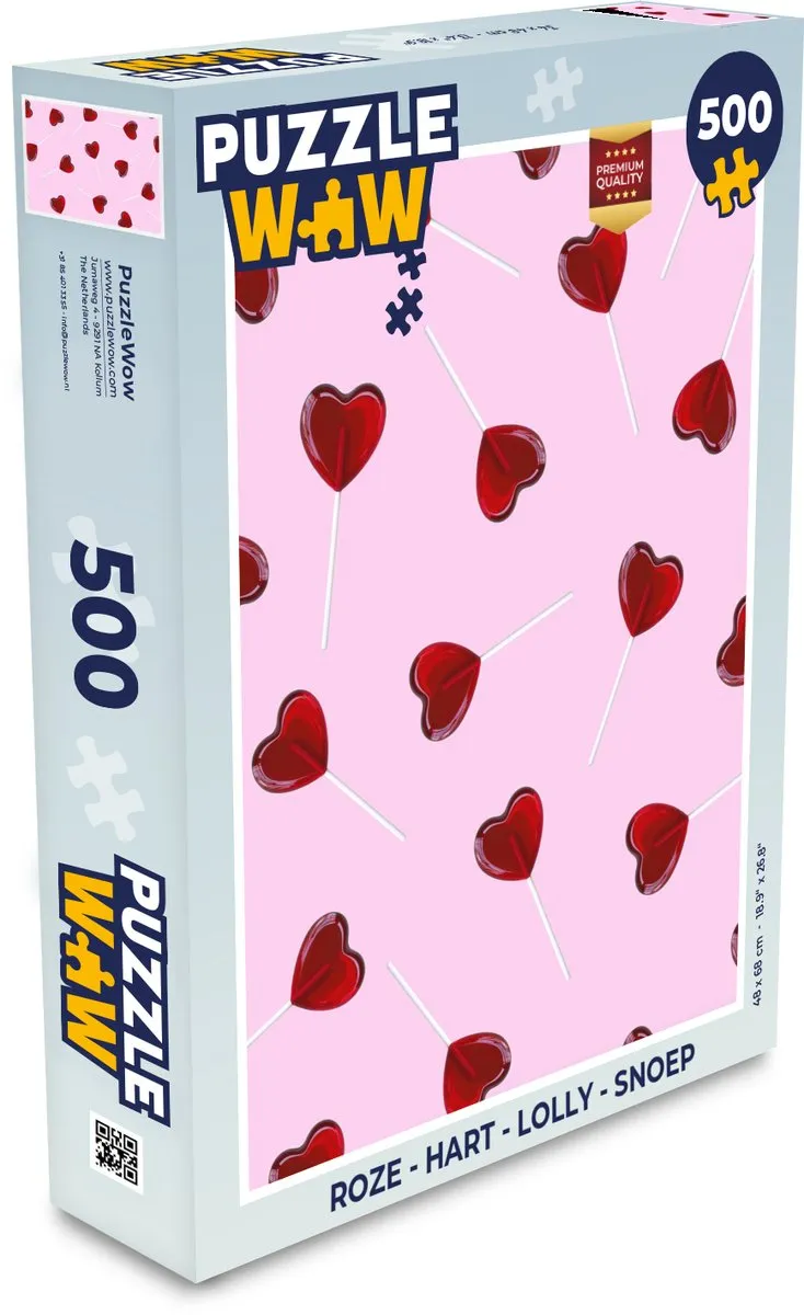 PuzzleWow Legpuzzel Hartjes Roze 500 Stuks