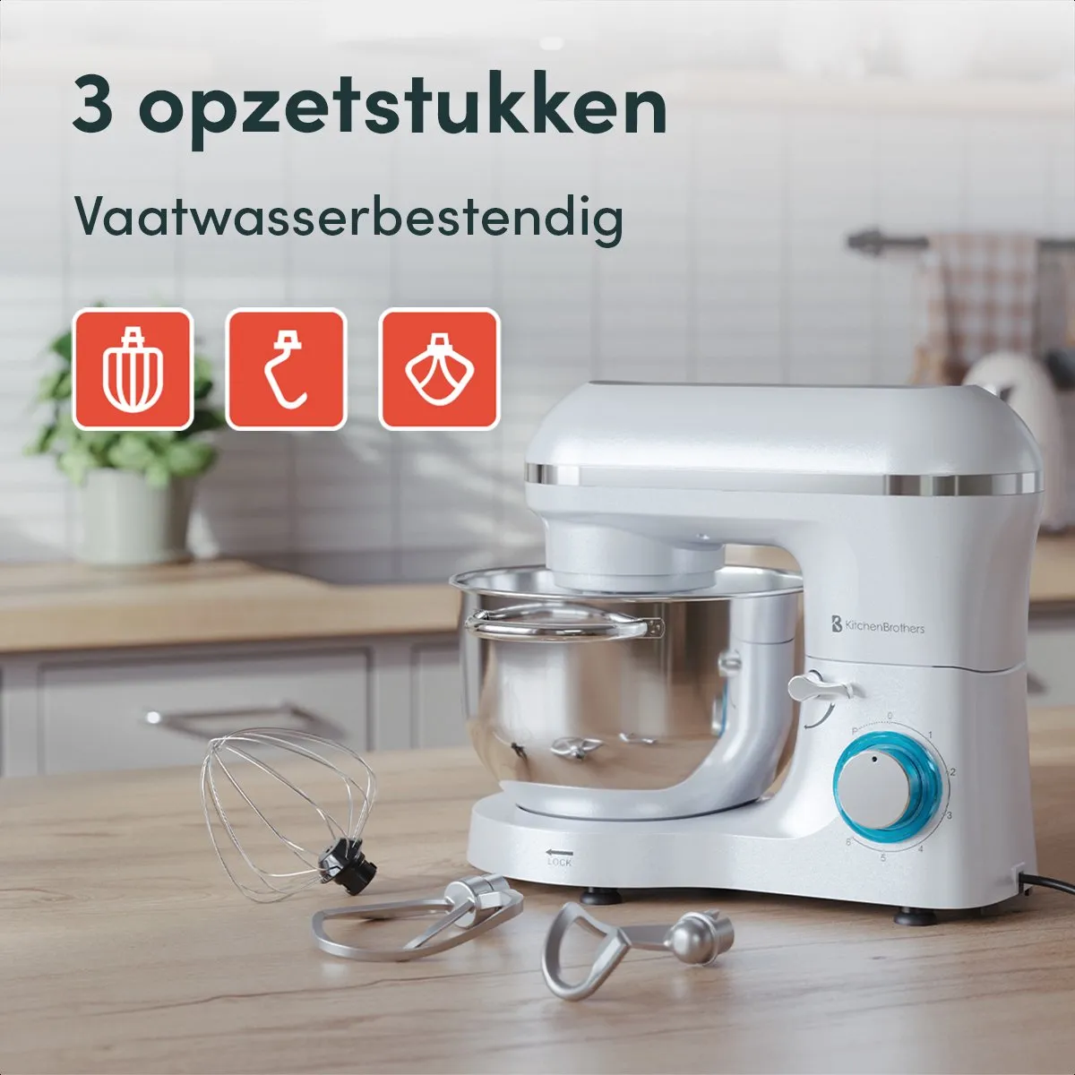 KitchenBrothers 2000W Keukenmachine 6,2L - Parelwit