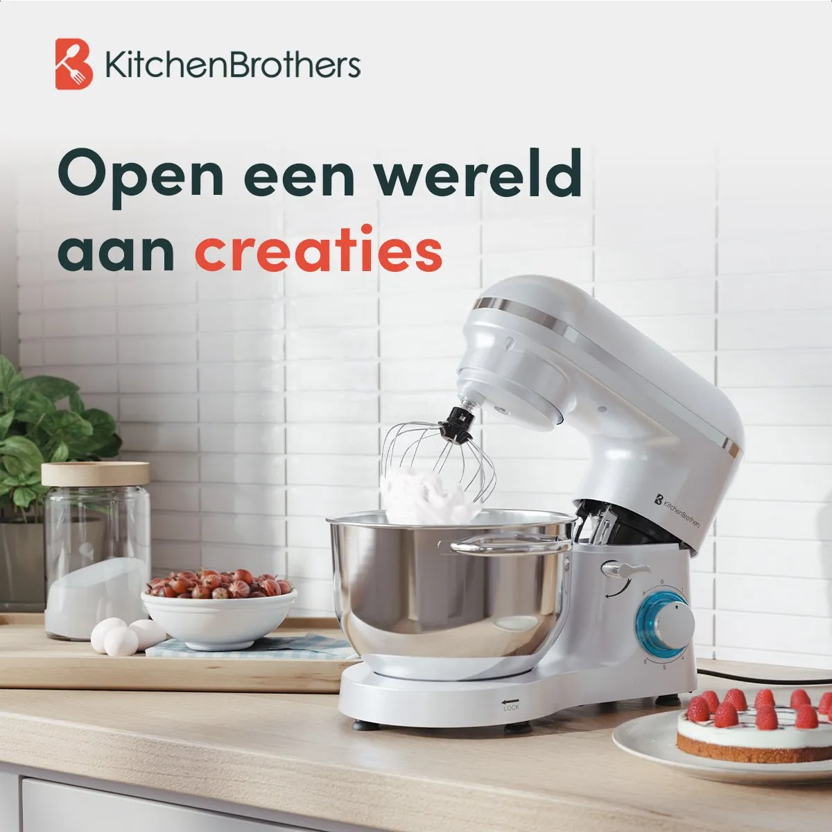 KitchenBrothers 2000W Keukenmachine 6,2L - Parelwit