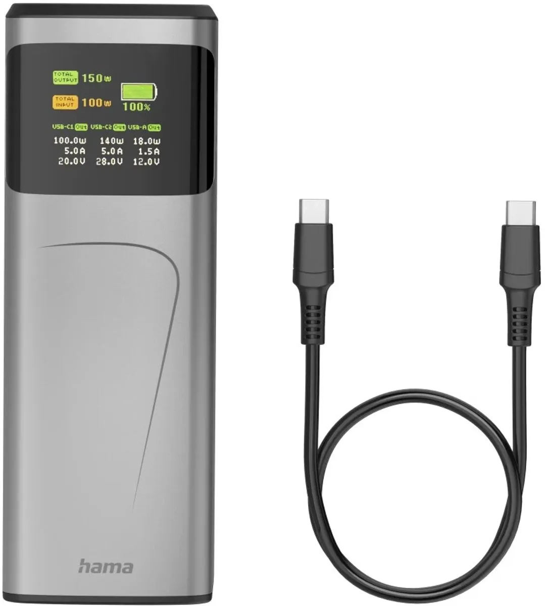Hama Powerbank 24000mAh 150W - 2x USB-C 1x USB-A - Antraciet