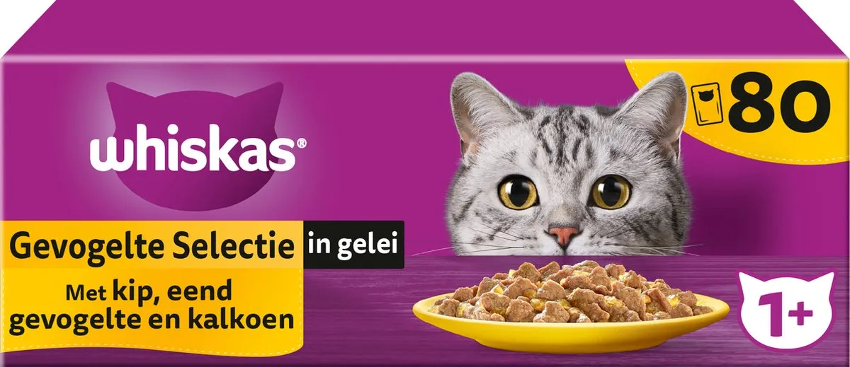 Whiskas Adult Gevogelte in Gele Jeli Giga-Pack 80x85g