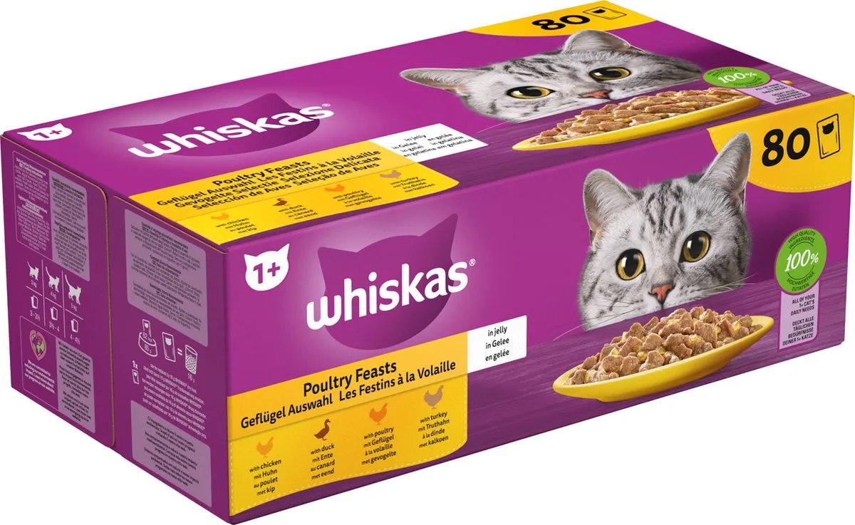 Whiskas Adult Gevogelte in Gele Jeli Giga-Pack 80x85g
