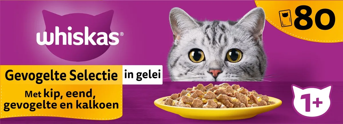 Whiskas Adult Gevogelte in Gele Jeli Giga-Pack 80x85g