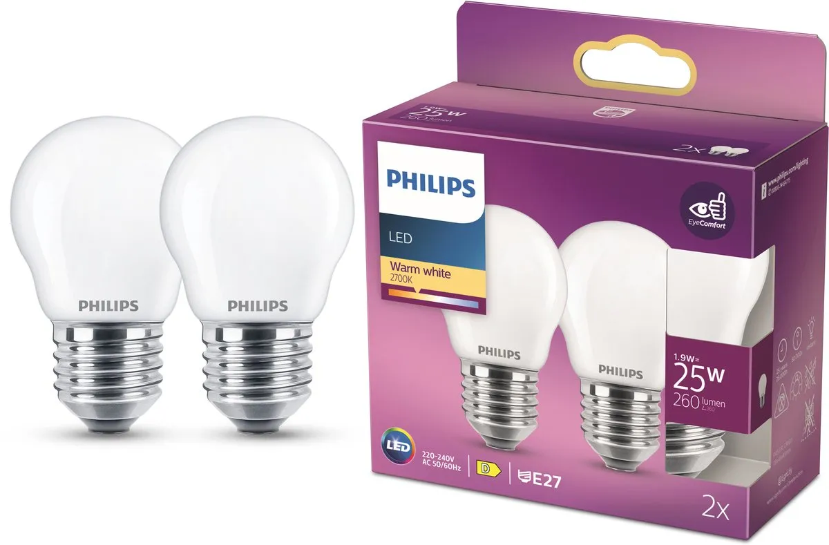 Philips LED Kogellamp E27 2.2W Warmwit Mat