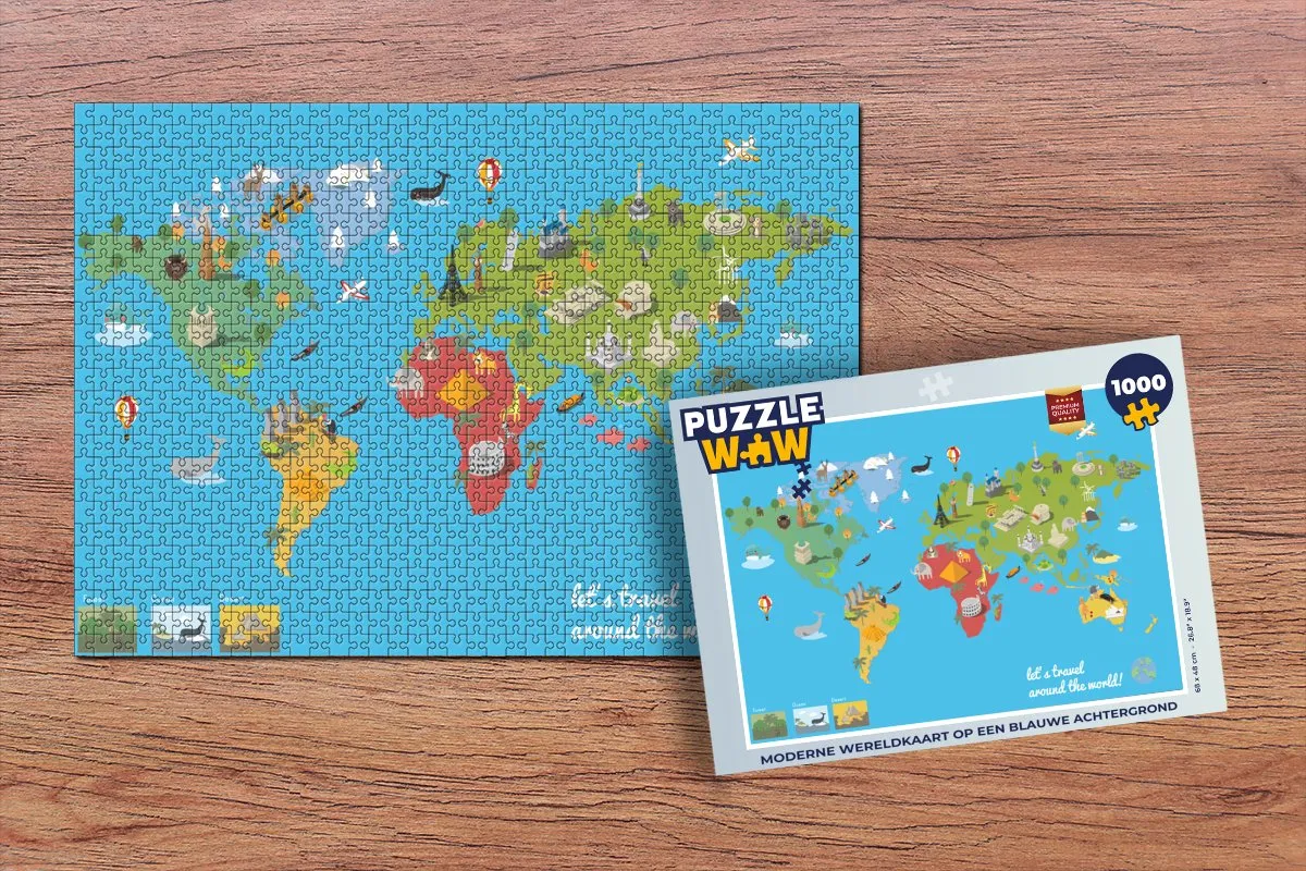 PuzzleWow Wereldkaart Legpuzzel 1000 Stuks - Multicolor