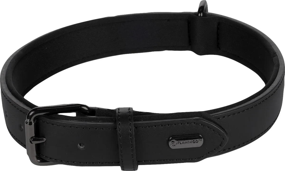 Flamingo Binti Lederen Halsband Zwart XXL 52-62cm