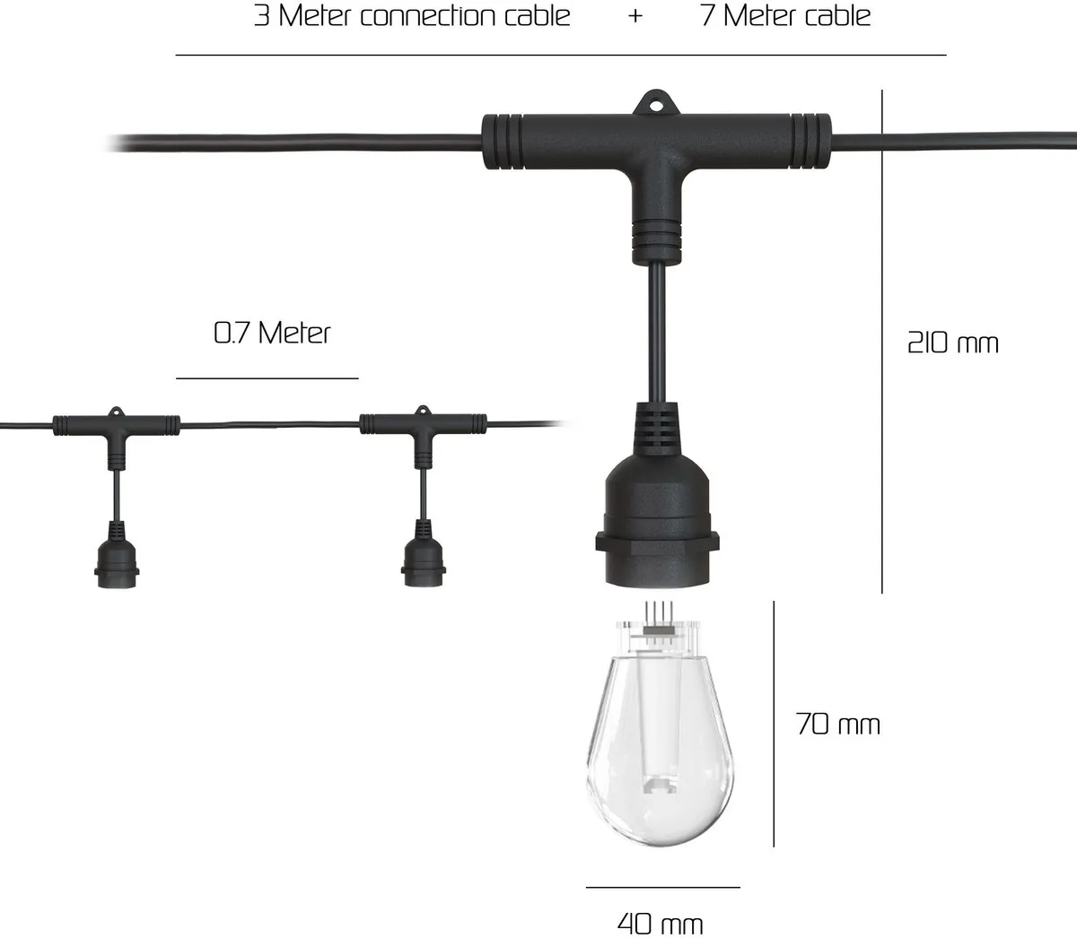 LEDVION RGBIC Prikkabel 10x LED 7M+3M - 24W 2700K-6500K - Zwart - afbeelding 6 van 6