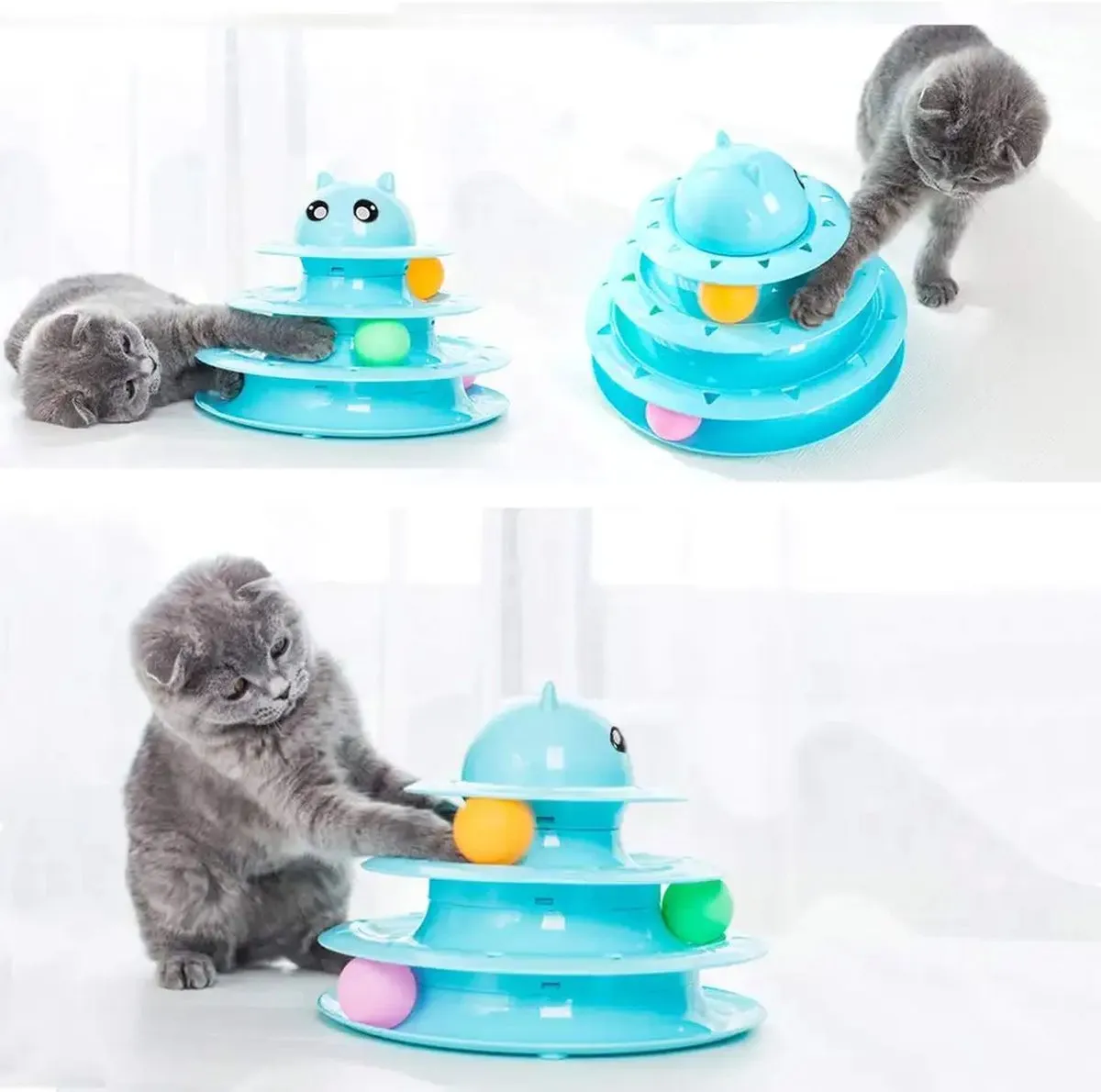 Flamingo Cat Toy Roller 3-level Draaitafel - Blauw