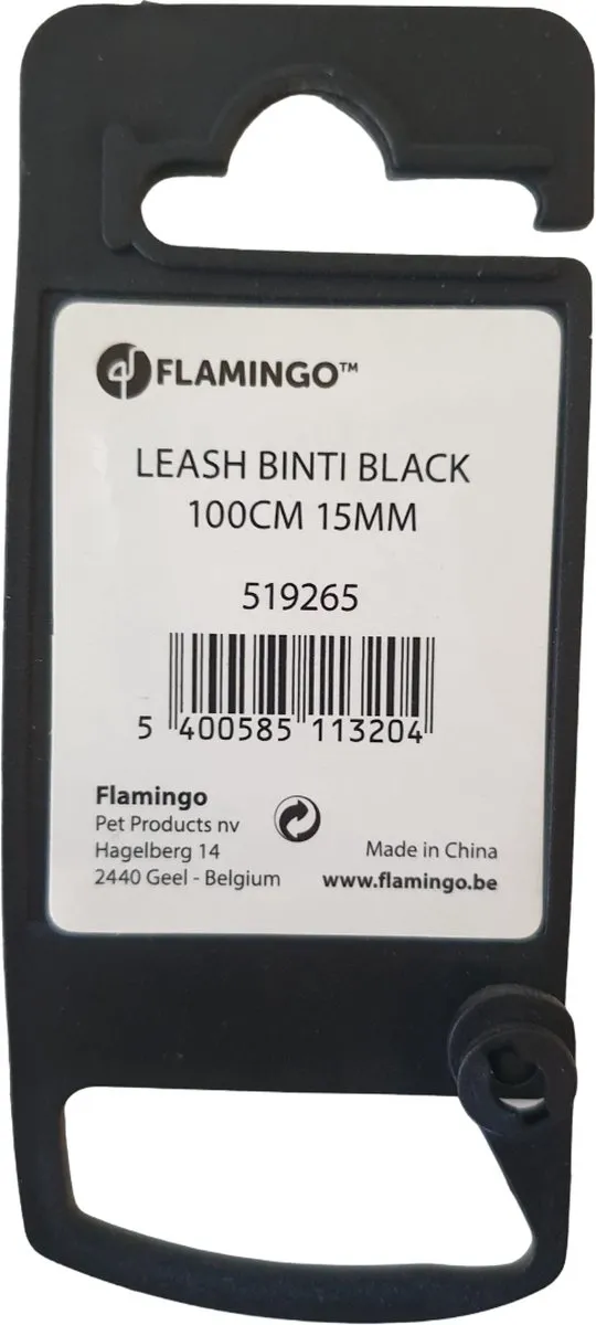 Flamingo Binti Lederen Hondenriem 100cm - Zwart