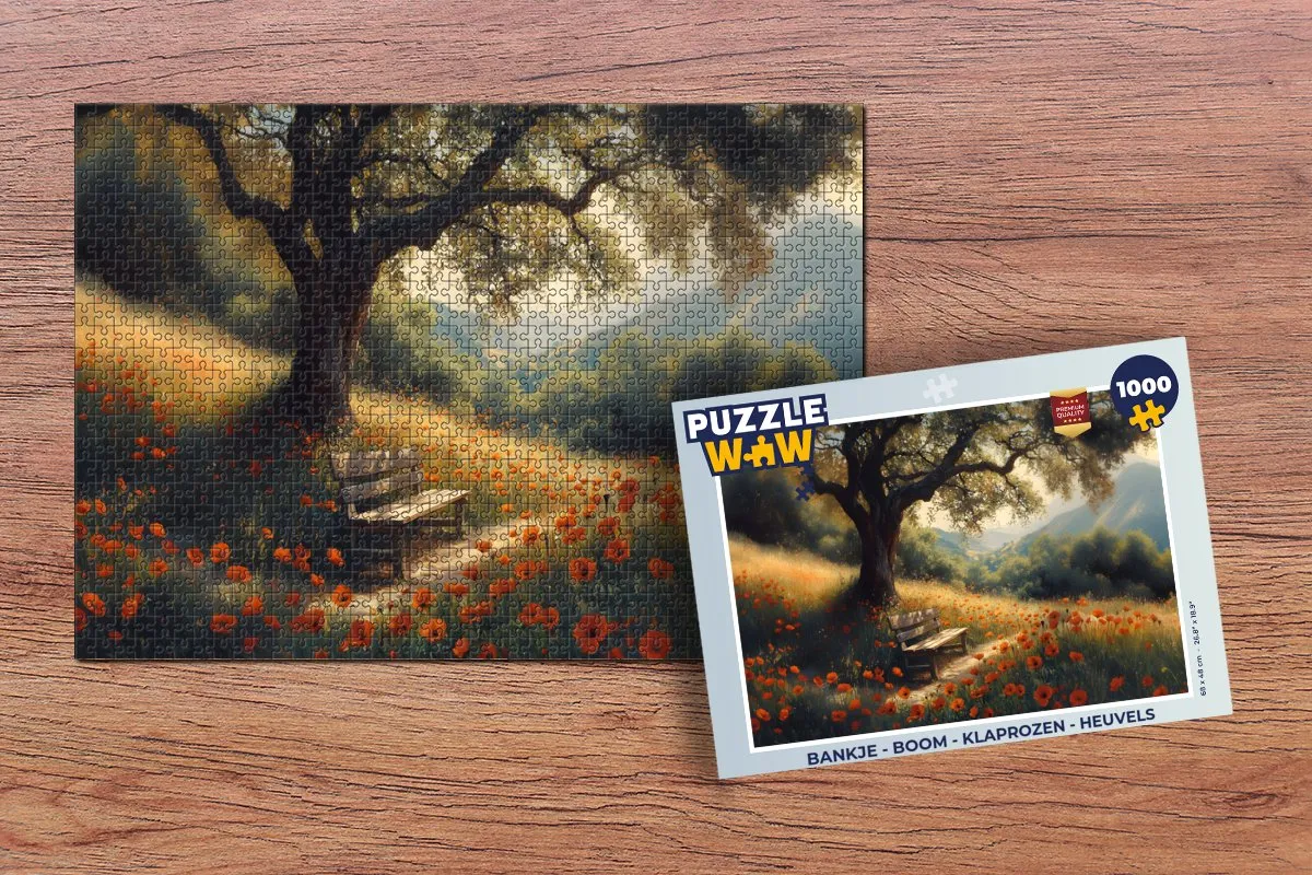PuzzleWow Puzzel Bankje Boom & Klaprozen 1000 Stuks