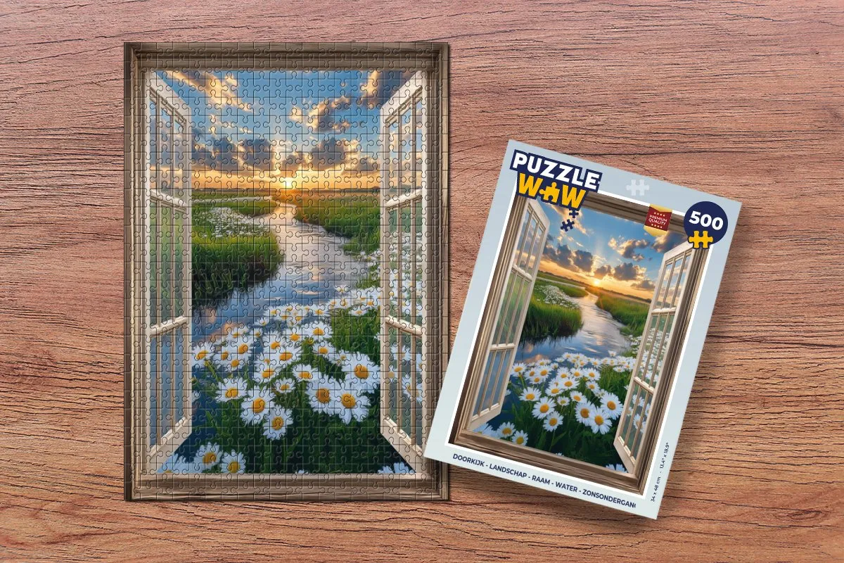 PuzzleWow Doorkijk Landschap Puzzel 500 Stuks - Water/Zonsondergang