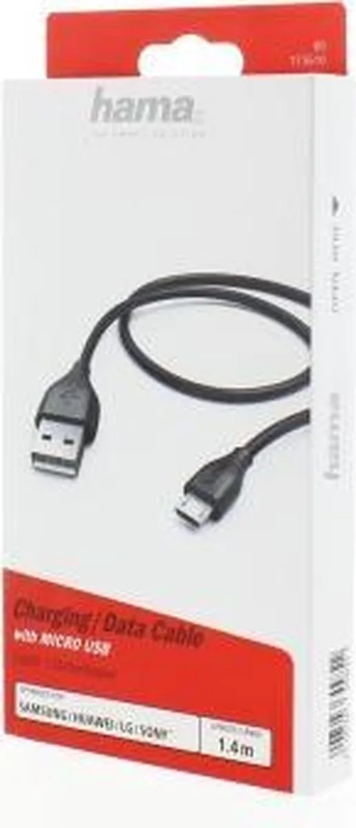 Hama 173610 Laadkabel microUSB 1.4m - Zwart