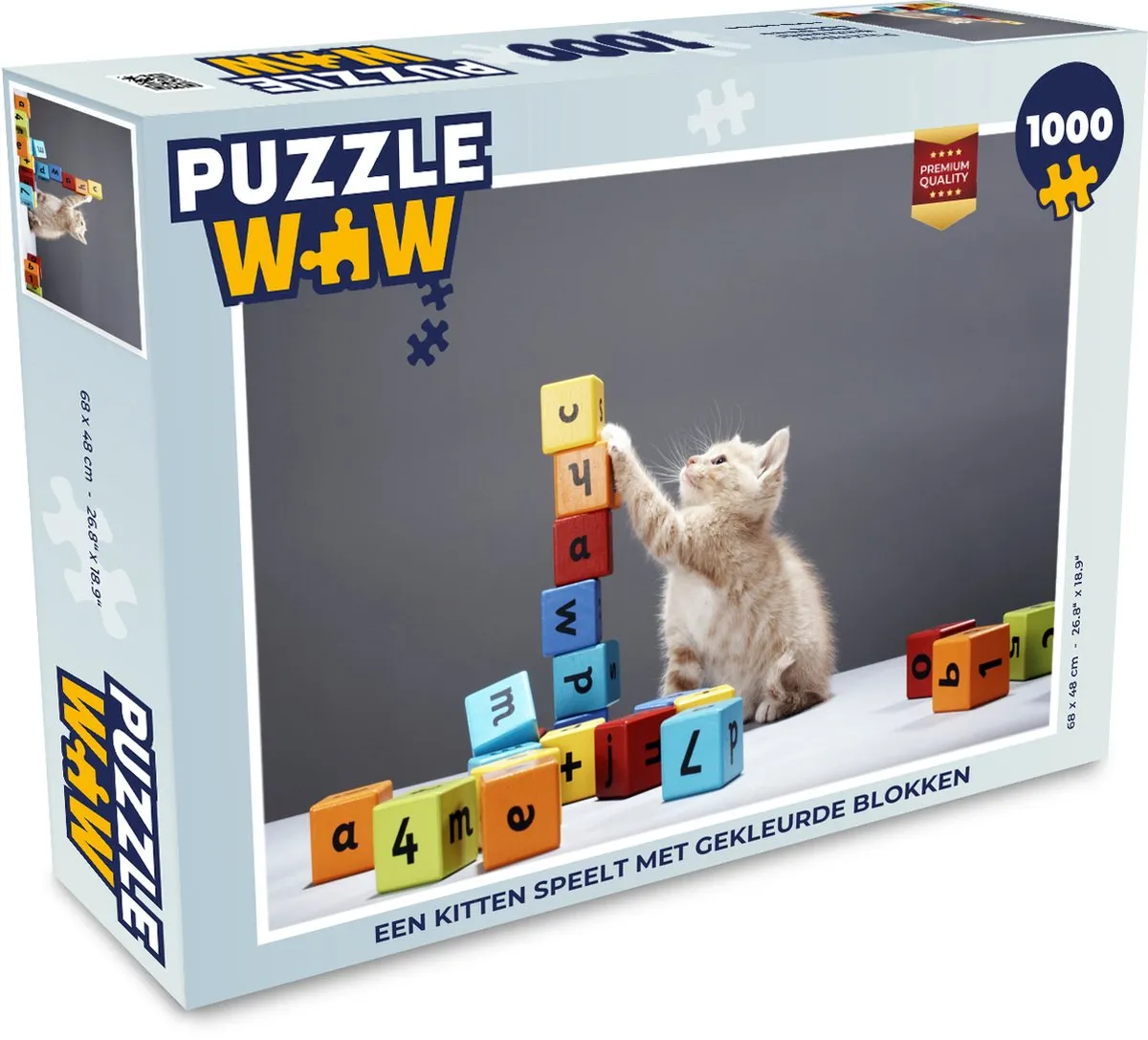 PuzzleWow Legpuzzel Kitten met Gekleurde Blokken 1000 Stuks - Multicolor