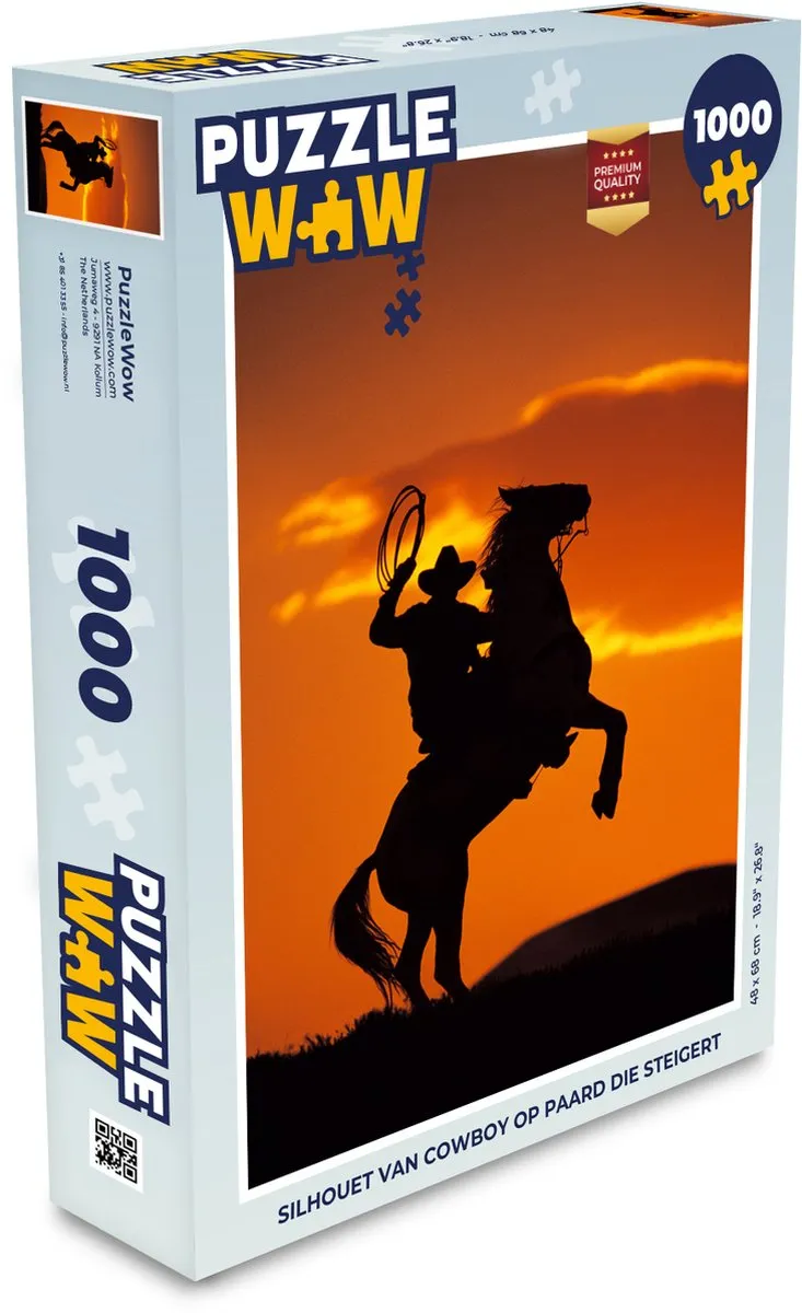 PuzzleWow Legpuzzel Cowboy op Steigerend Paard 1000 Stuks - Multicolor