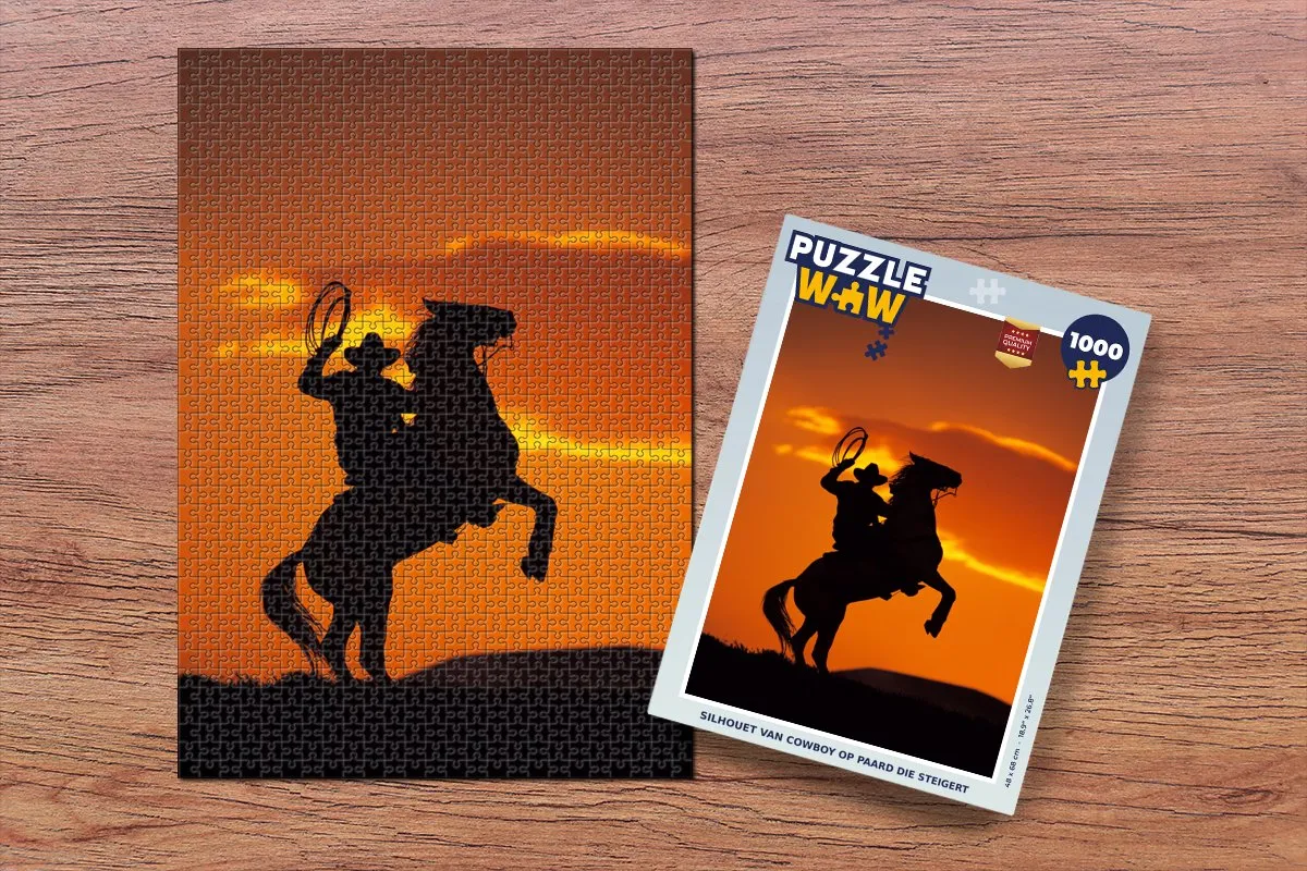 PuzzleWow Legpuzzel Cowboy op Steigerend Paard 1000 Stuks