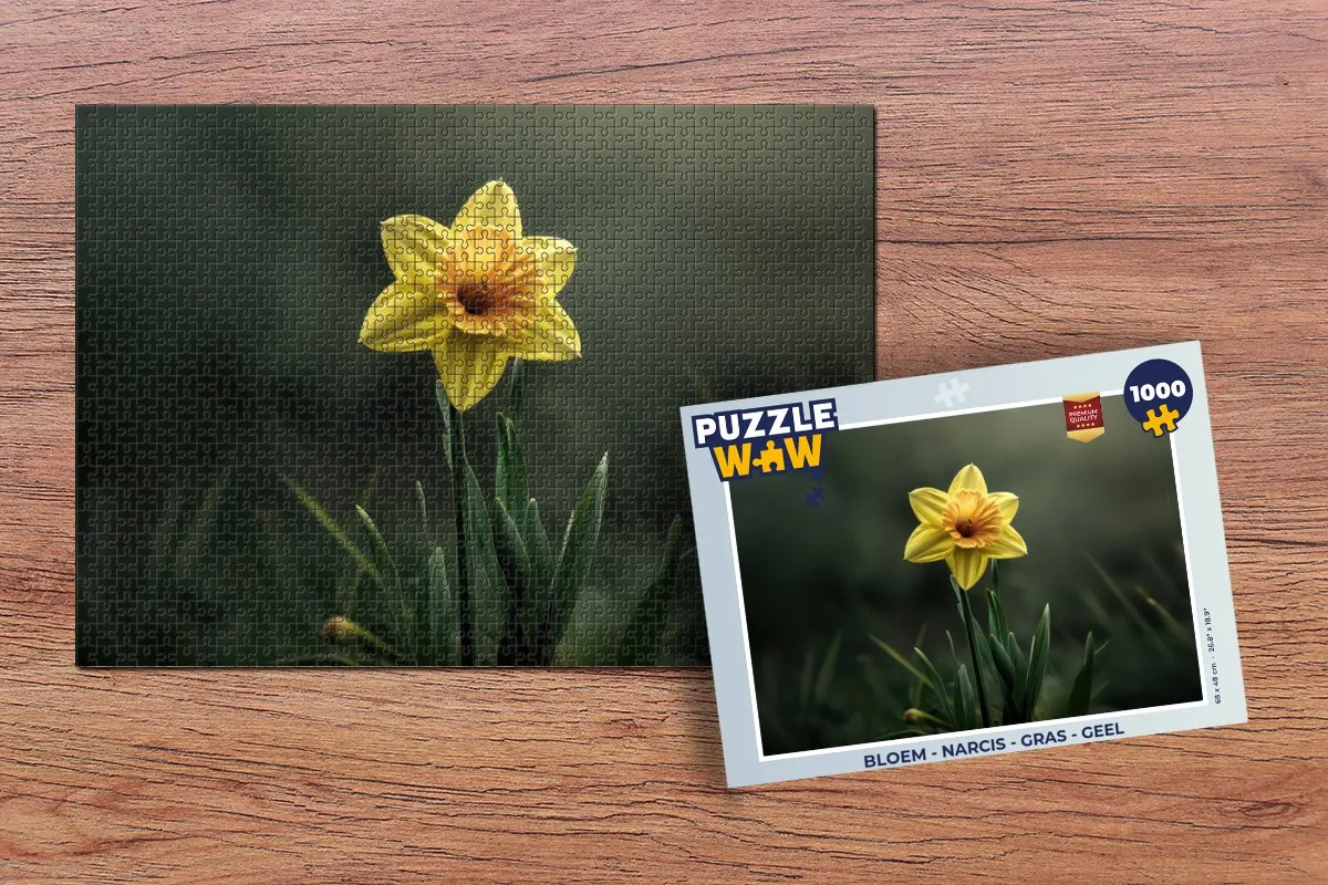 PuzzleWow Bloem Narcis Gras Legpuzzel 1000 Stukjes - Geel