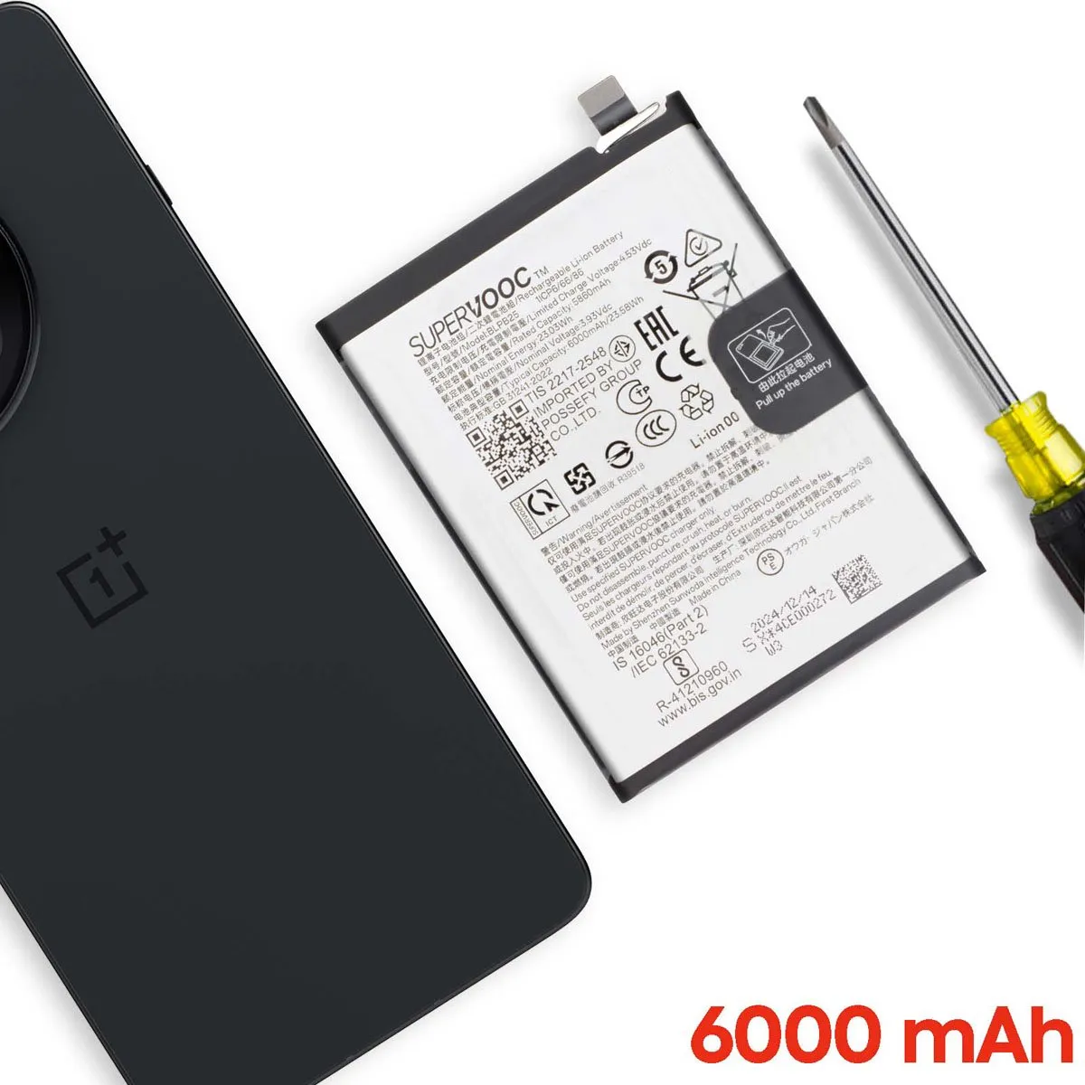 OnePlus Vervangende Batterij BLPB25 6000mAh - OnePlus 13R - Wit