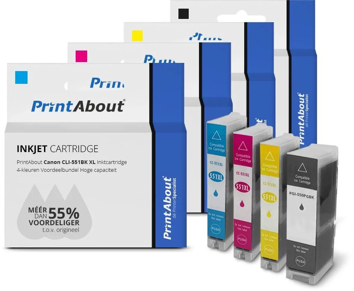 PrintAbout Inktcartridge PGI-550PGBK - 5 Kleuren - 85ml - o.a. Canon PIXMA