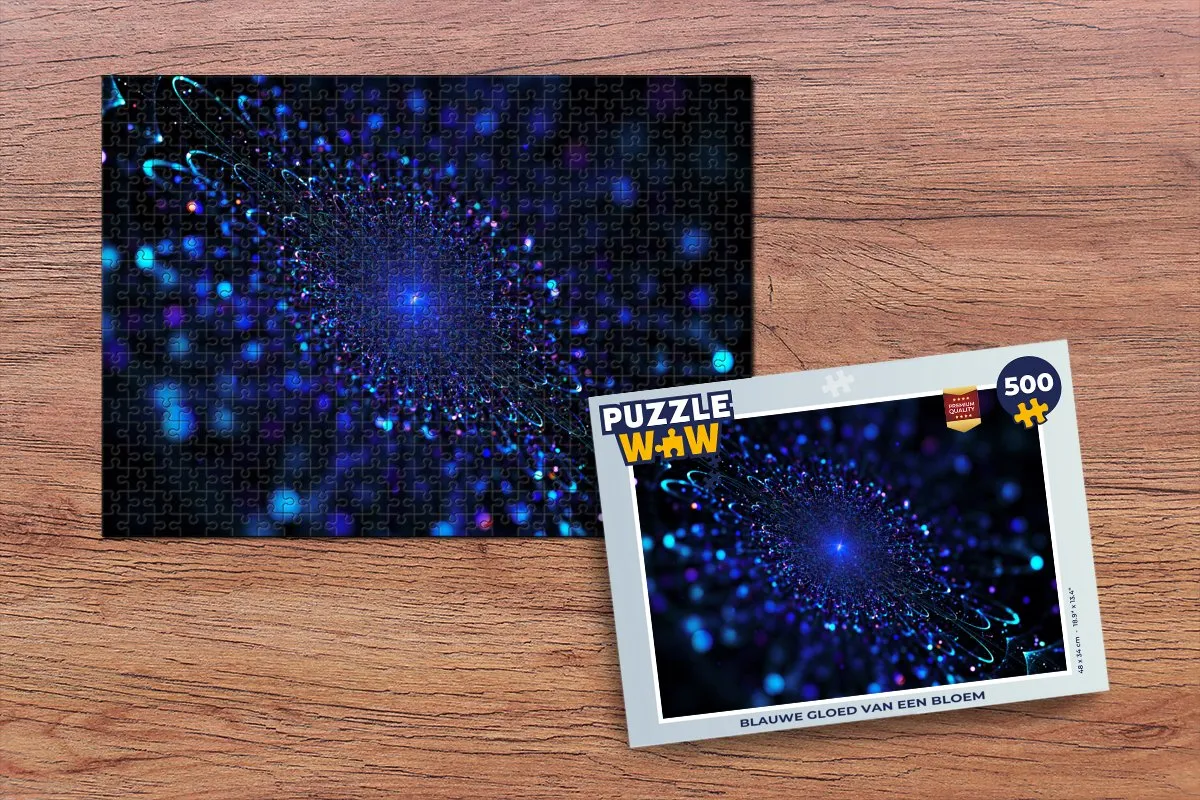 PuzzleWow Legpuzzel Blauwe gloed van een bloem 500 Stuks - Multicolor
