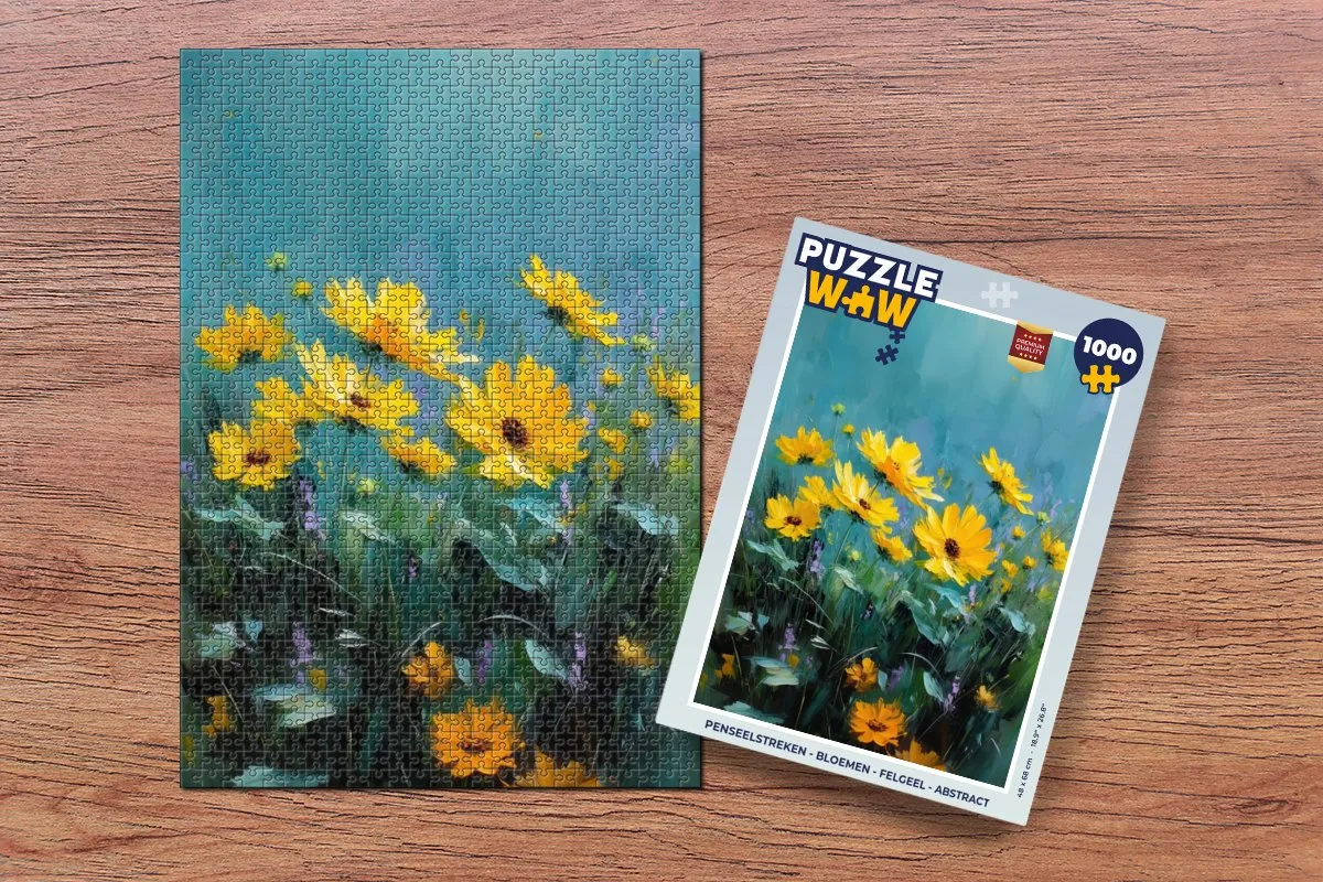 PuzzleWow Penseelstreken Bloemen Legpuzzel 1000 Stuks - Felgeel