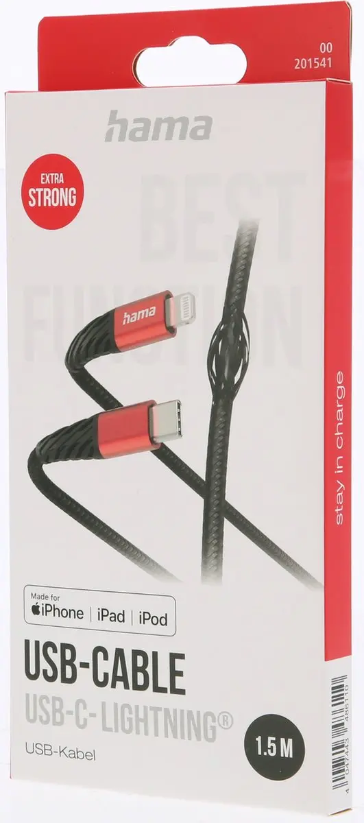 Hama Extreme USB-C naar Lightning Kabel 1.5m - Zwart - afbeelding 3 van 5