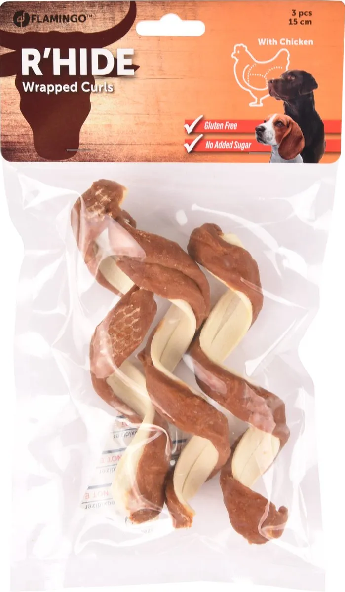Flamingo R'hide Honden Snack Chicken Wrapped Curl 110g - 3 Stuks