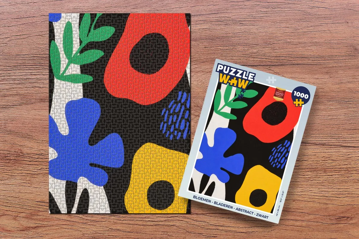 PuzzleWow Bloemen Abstract Legpuzzel 1000 Stuks - Zwart