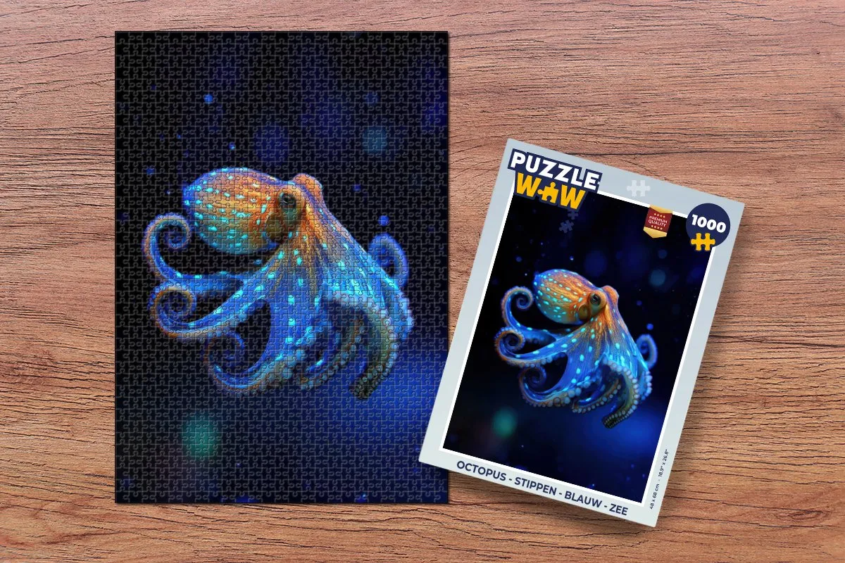 PuzzleWow Octopus Stippen Legpuzzel 1000 Stuks - Blauw